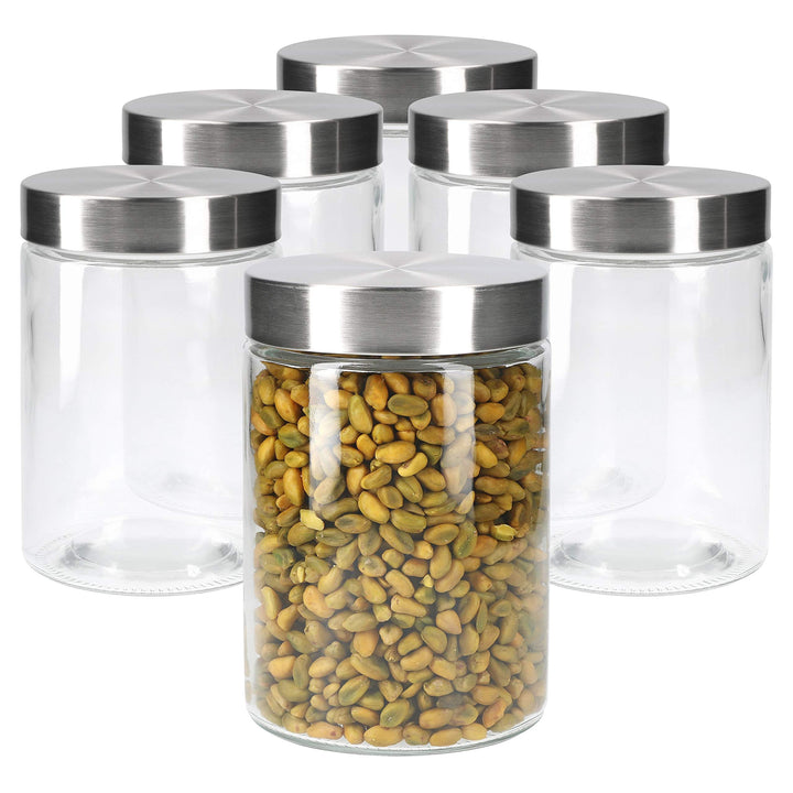 MamboCat Vorratsgläser Set Bera 6-tlg. mit Edelstahldeckel I befüllbare Glasdosen Ø 11 cm je 1,2 Lit
