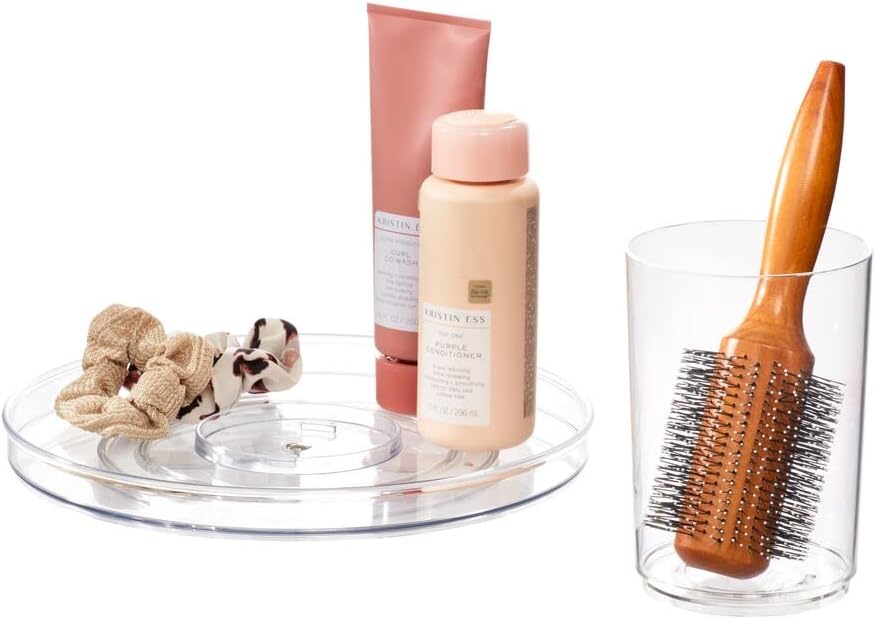 iDesign The Sarah Tanno Collection Lazy Susan Kosmetik-Organizer mit abnehmbarem Becher, 27,9 cm, tr