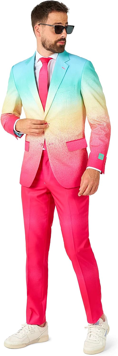 OppoSuits Modisch Party Einfarbige Anzüge für Herren - Mit Jackett, Hose und Krawatte, 46 Funky Fade