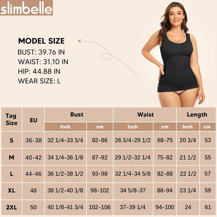 SLIMBELLE Damen Unterhemd BH Hemd Seamless Tank Top mit entfernbaren Cups Bauchweg Shapewear Top Ohn