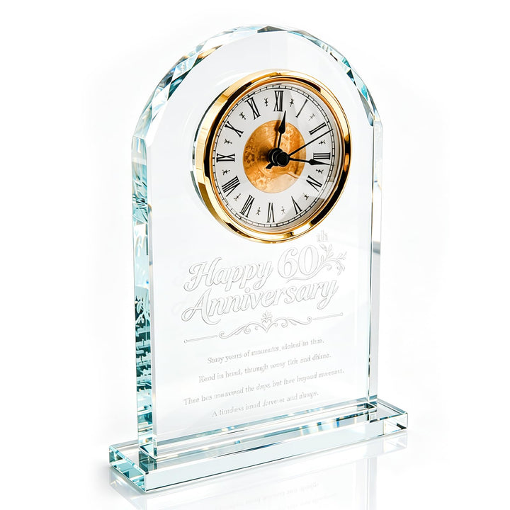 Hoypeyfiy Romantische Kristall Tischuhr, Elegante Glas Uhr für das 60. Hochzeitsjubiläum Geschenk, D