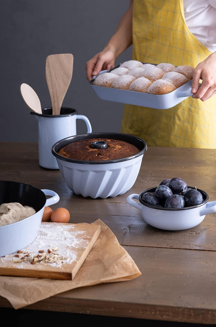 Riess, 0046-028, Bratpfanne 33/20 cm, BACKEMAILLE BLAU, LBH 40.5x20.6x6 cm, Gew. 0.892 kg, Volumen 3