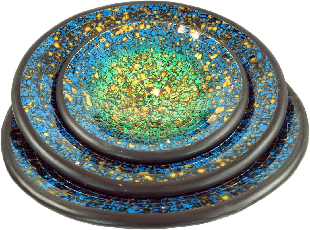 GURU SHOP Runde Mosaikschale, Untersetzer, Dekoschale, Handgearbeitete Keramik &amp; Glas Obst Schale -