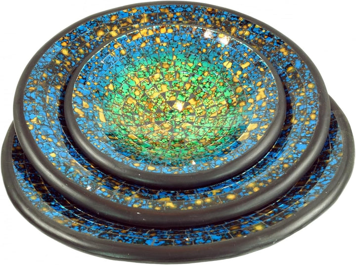 GURU SHOP Runde Mosaikschale, Untersetzer, Dekoschale, Handgearbeitete Keramik &amp; Glas Obst Schale -