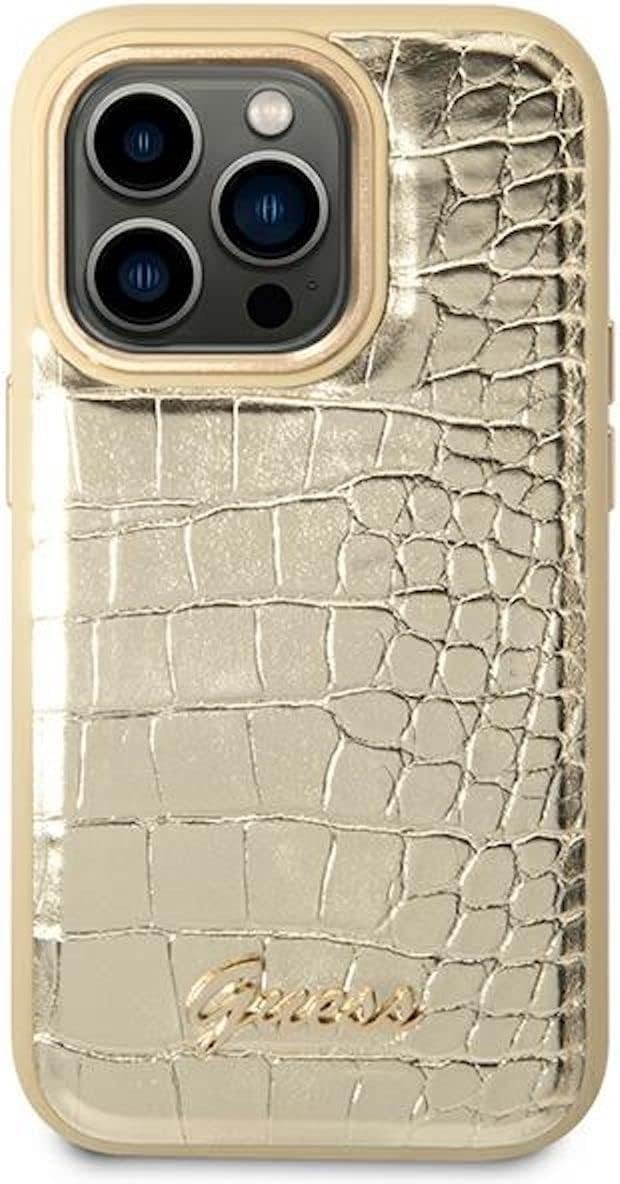 Guess GUHCP14LHGCRHS hülle für iPhone 14 Pro 6, 1" Silber/Silver hardcase Croco Collection, schwarz,