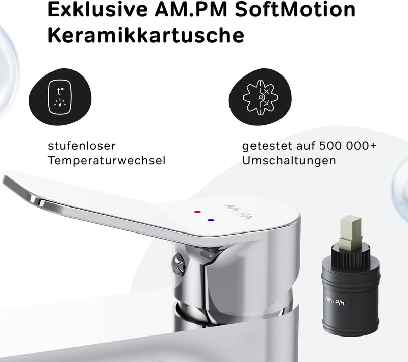 AM.PM Waschtischarmatur mit Einhebelmischer (hoch), SoftMotion Keramikkartusche, Neoperl Aerator, kr