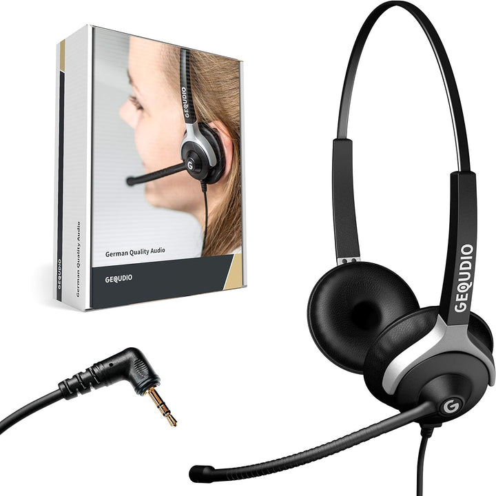 GEQUDIO Headset mit 2,5mm Klinke kompatibel mit Gigaset, Panasonic DECT Schnurlostelefon - Kopfhörer