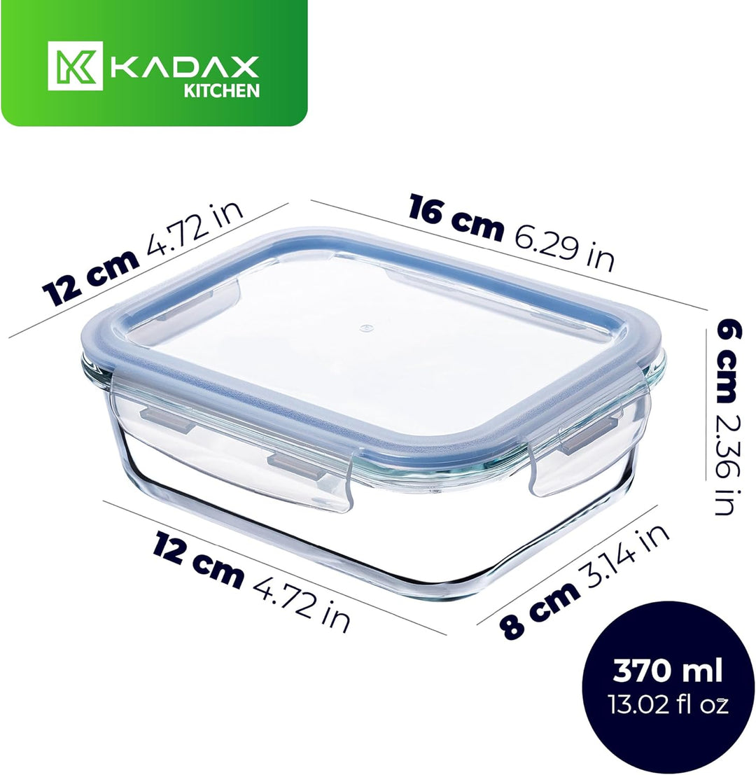 KADAX Glasbehälter 370 ml mit Deckel, 4er Set, rechteckige Frischhaltedosen aus Glas, Lebensmittelbe