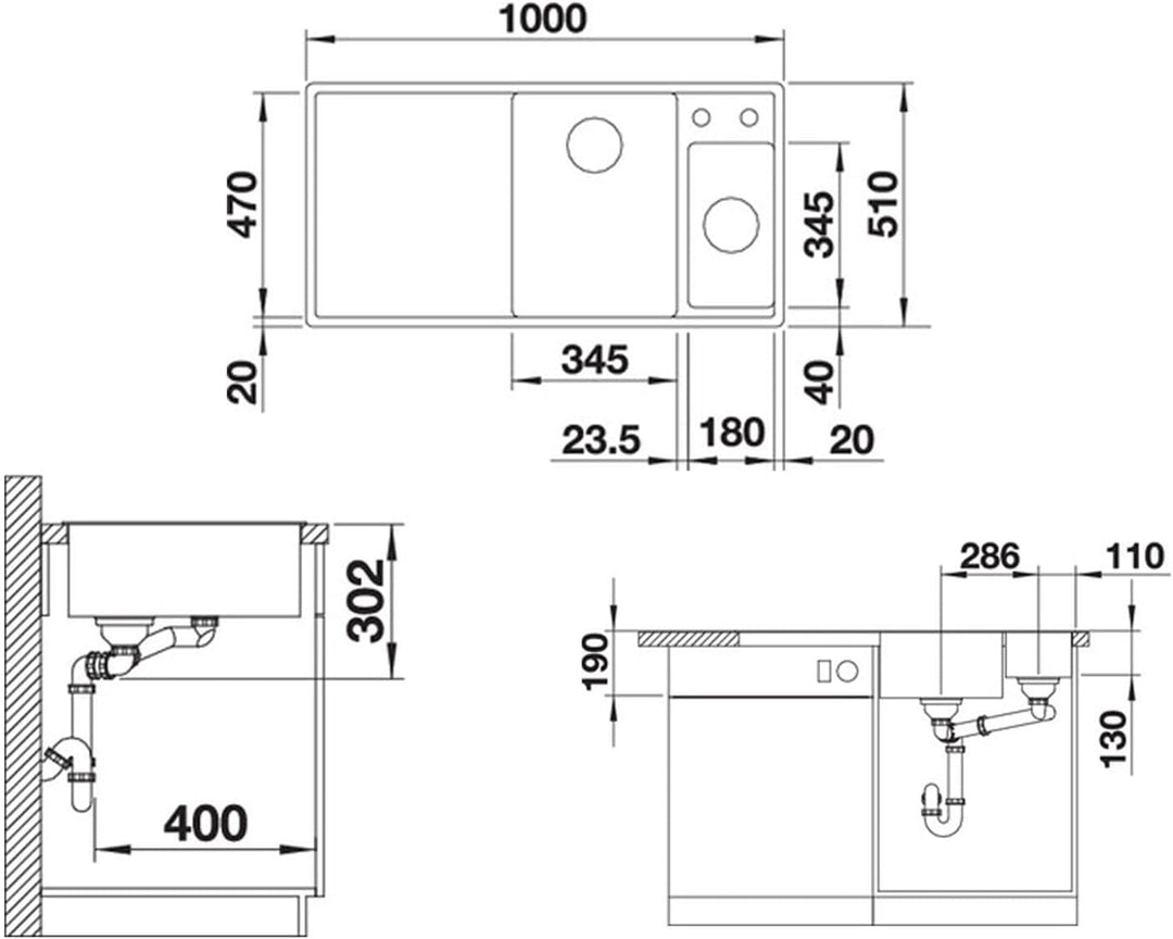 BLANCO AXIA III 6 S | SILGRANIT anthrazit | Einbauart: Einbau von Oben | Hauptbecken rechts | mit Ho