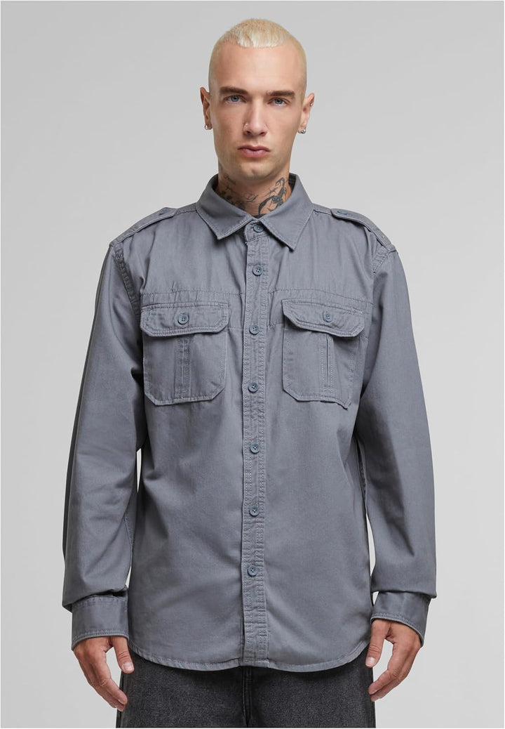 Brandit Herren Vintage Shirt Long Sleeve Hemd M Charcoal Grey, M Charcoal Grey