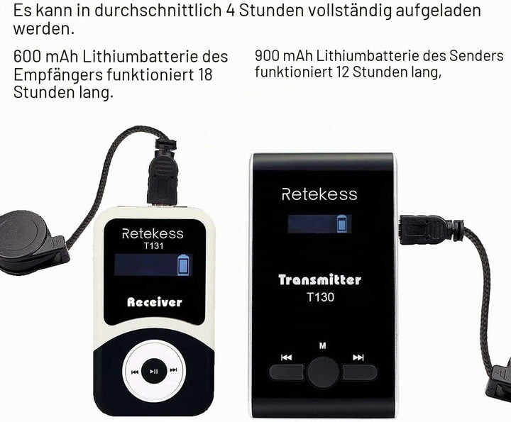 Retekess T131 Tour Guide System, Empfänger kompatibel mit T130 Wireless Audio Whisper Guide System,