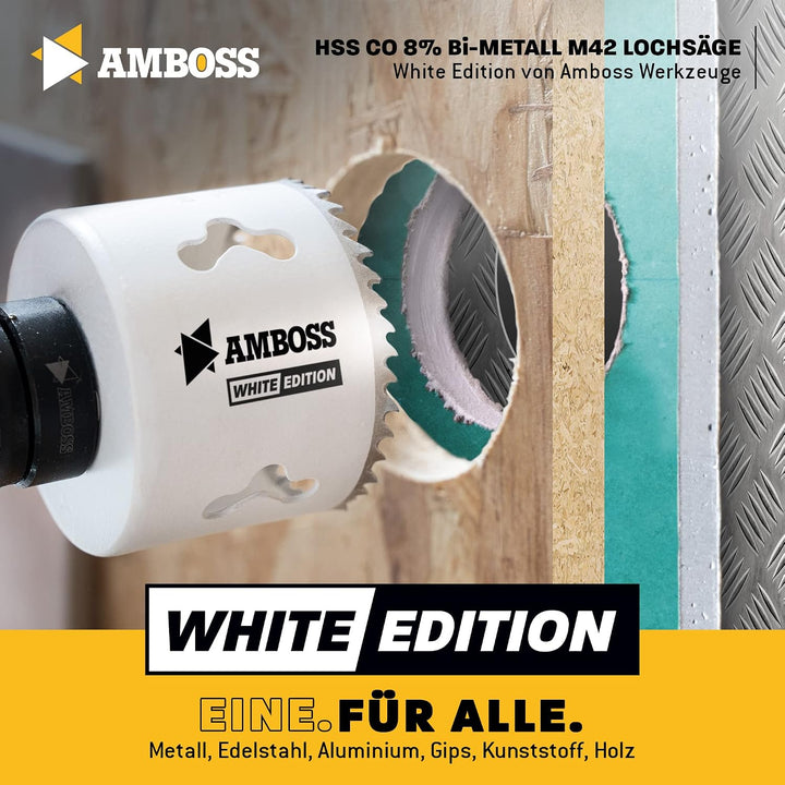 Amboss M 42 Bi-Metall Lochsägen Set Ø 19-83 mm (17-teilig) / Für Aluminium, Stahl, Gipskarton, Holz