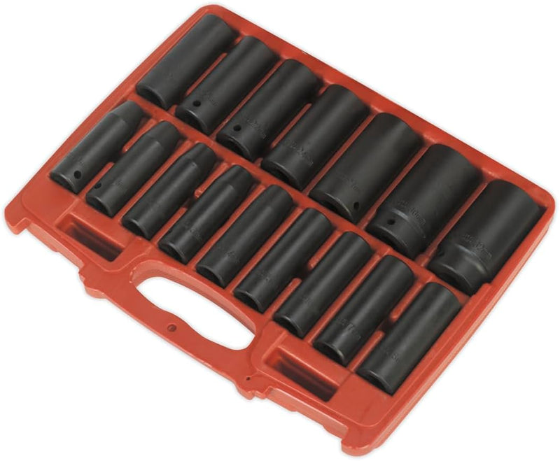 SEALEY Steckschlüssel-16PC 1/2 "SQ DRIVE Tief Metric... Metrischer tiefer Antrieb Einzelbett, Metris