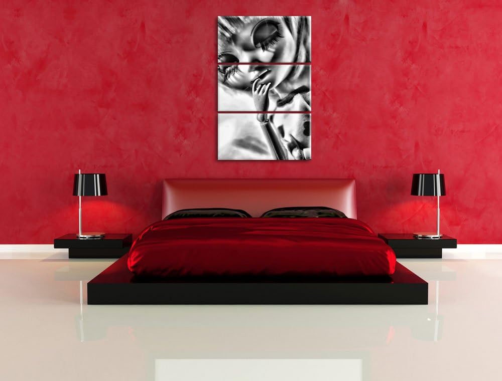 Pixxprint Monocrome, hübsches Pullip-Püppchen mit sehr Langen Wimpern 3-Teiler Leinwandbild 120x80 B