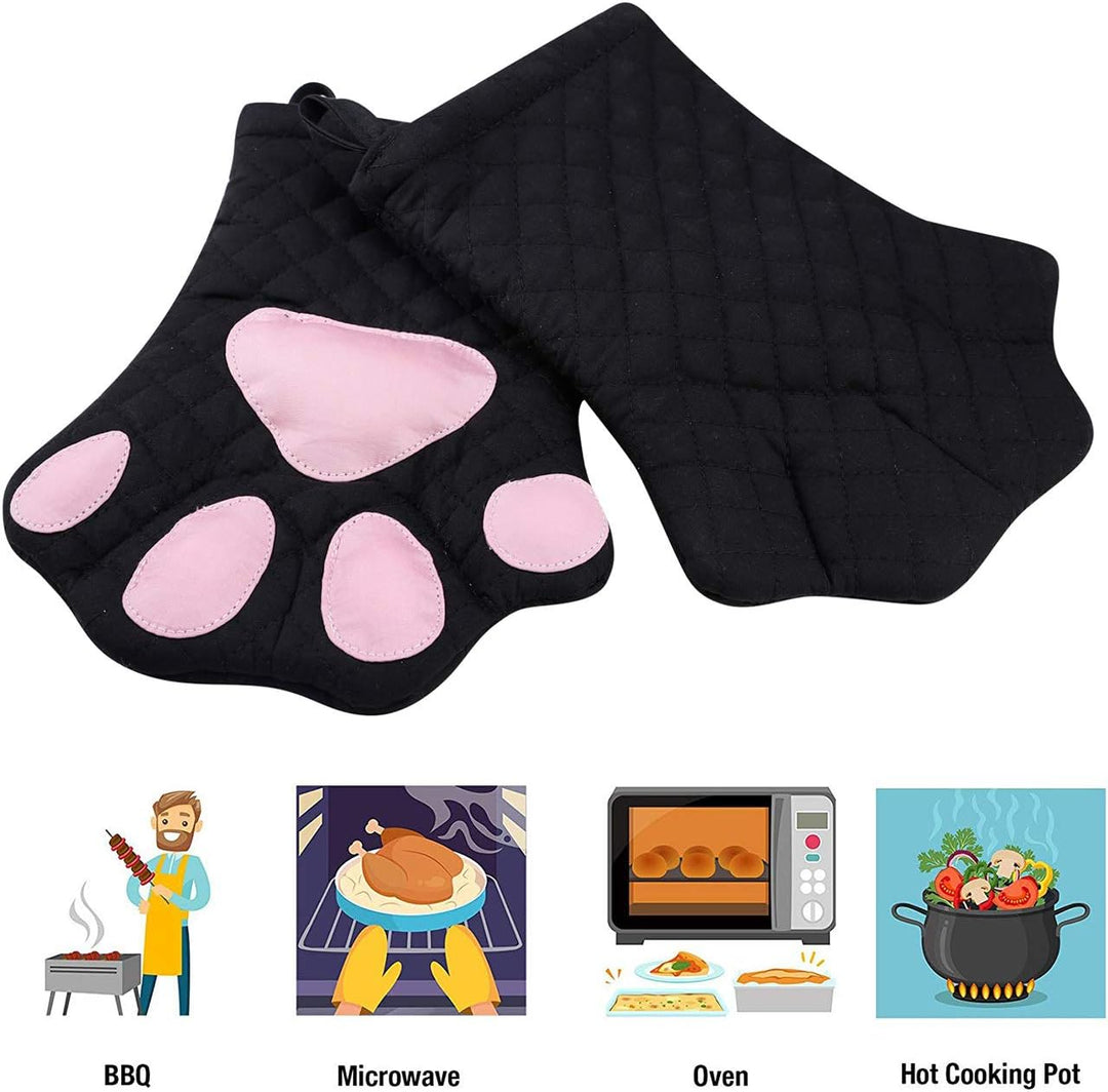 Ofenhandschuhe, süsses, lustiges, Katzenpfoten-Design, hitzebeständig, gestepptes Baumwollfutter, To