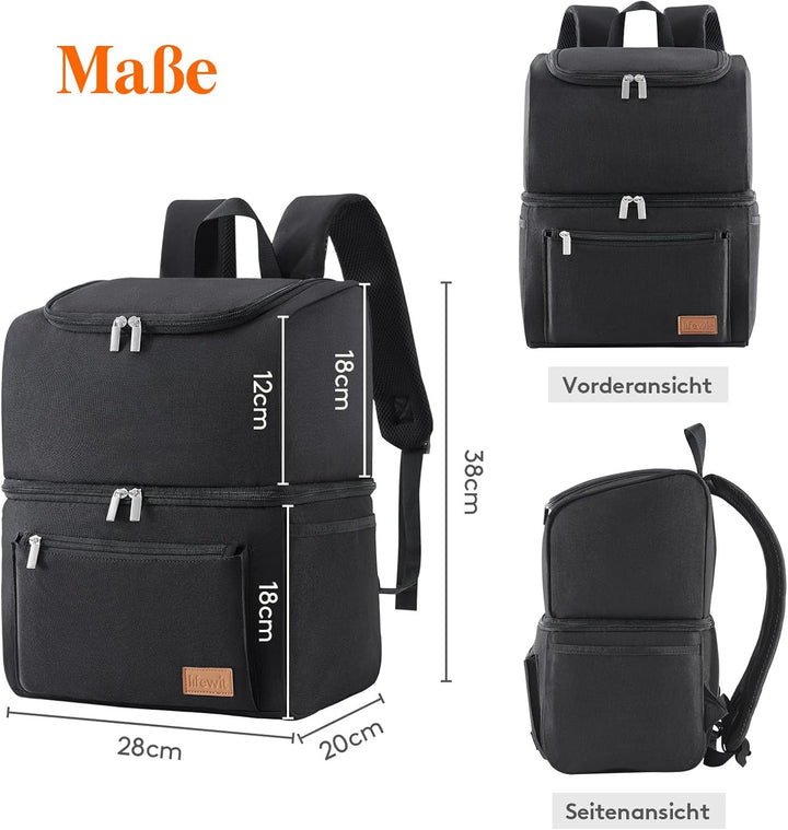 Lifewit 21L, isolierter Kühltasche, Thermo Lunchtasche, Kühlrucksack, auslaufsichere Doppeldecker-Kü