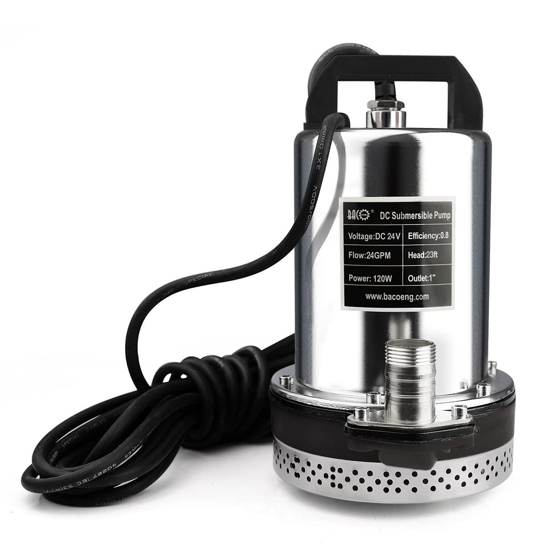 BACOENG DC 24V Elektrische Solar Tauchpumpe Wasser Brunnenpumpe für Bauernhof Weide 23FT, DC 24V