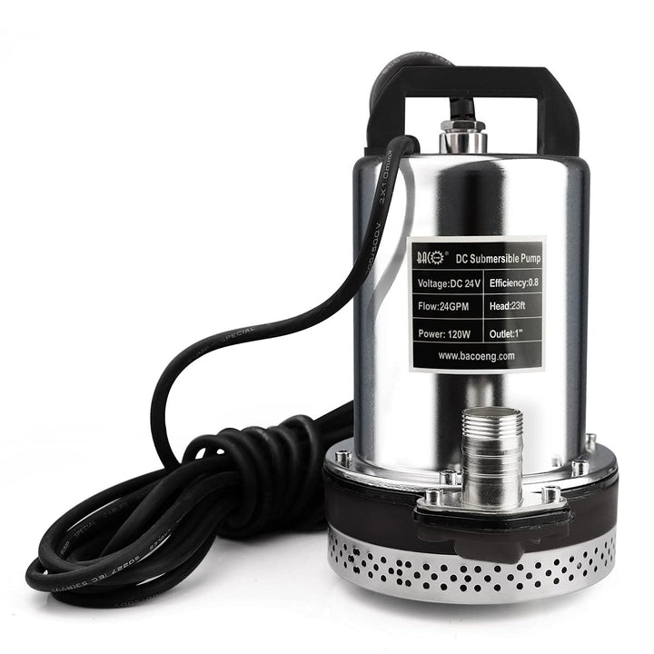 BACOENG DC 24V Elektrische Solar Tauchpumpe Wasser Brunnenpumpe für Bauernhof Weide 23FT, DC 24V