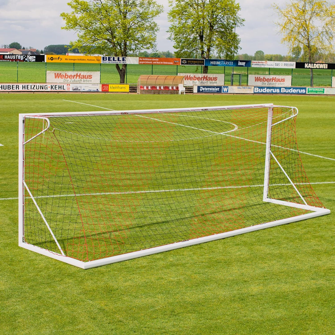 Fussballnetz für Clubs 7.32 x 2.44 x 0.8 x 2 m - 4mm - Extrem robust - Rot/Schwarz