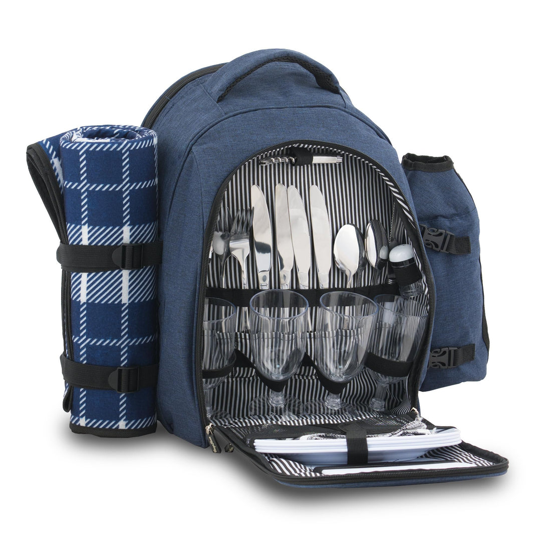 CampFeuer Picknickrucksack 32-teilig | Picknickset für 4 Personen | mit Flaschenhalter, Picknickdeck