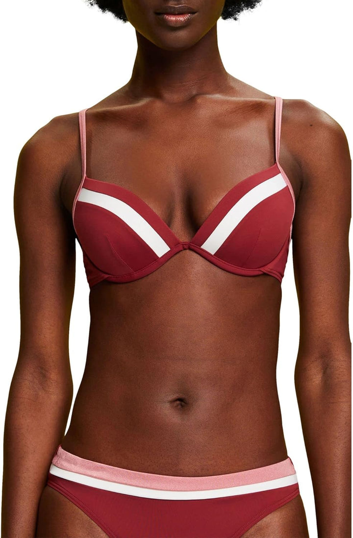 ESPRIT Dreifarbiges, wattiertes Bikinioberteil mit Bügeln B Dark Red, B Dark Red