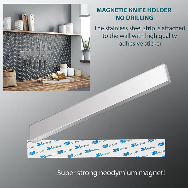 [Verbesserte 60cm] Trhillsbrad Magnetleiste Messer, 60cm Messerhalter Magnetisch mit 3 Haken Edelsta