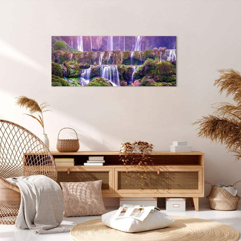 Panorama Bilder auf Leinwand 100x40cm Leinwandbild Wasserfall Natur Gross Wanddeko Bild Schlafzimmer