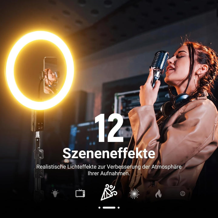 NEEWER 12" Selfie Ringlicht mit App Steuerung/Fernbedienung/Stativ, 3200mAh, zweifarbige LED, CRI 95