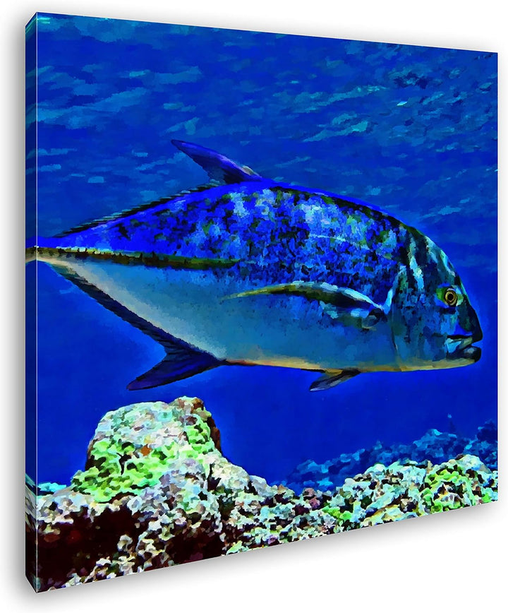 deyoli Blauer Fisch im klaren Wasser Format: 70x70 Effekt: Zeichnung als Leinwandbild, Motiv auf Ech