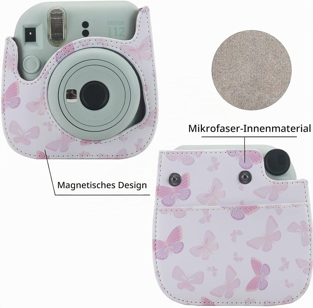 Schutzhülle kompatibel mit Fujiilm Mini 12 11 9 8 8+ Sofortbildkamera, Kameratasche aus PU-Leder mit