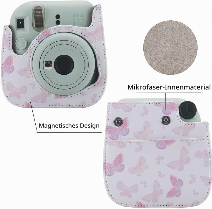 Schutzhülle kompatibel mit Fujiilm Mini 12 11 9 8 8+ Sofortbildkamera, Kameratasche aus PU-Leder mit