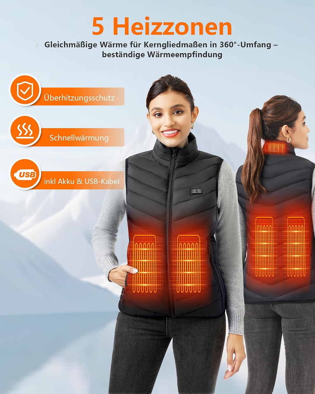 Beheizbare Jacke Herren und Damen, Winter Elektrische Herren Beheizte Jacke USB Lade Heizmantel Mit