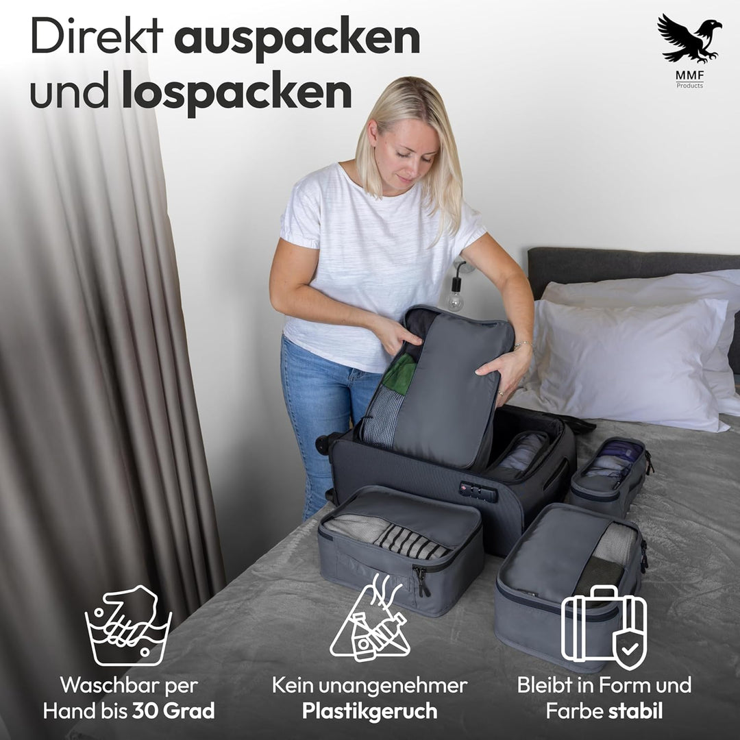 Packing Cubes 5-teilig – robustes Koffer Organizer Set aus strapazierfähigem Twill mit YKK-Zippern –