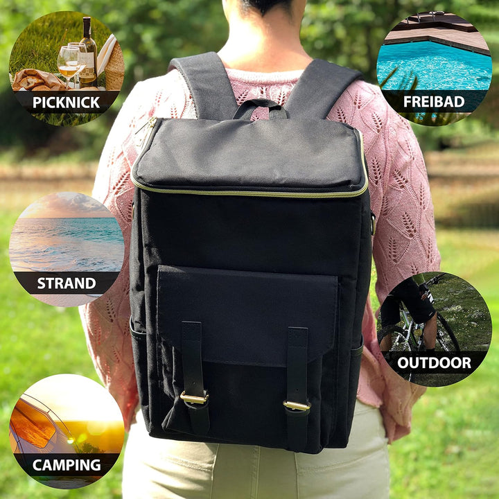 Cepewa Thermorucksack | schwarz Polyester 600D 28x41x14cm | Fassungsvermögen 20L | Isolierter Rucksa