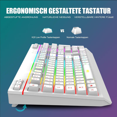 RedThunder K20 Rechargeable Kabelloses Tastatur und Maus Set, QWERTZ DE Layout, RGB Hintergrundbeleu