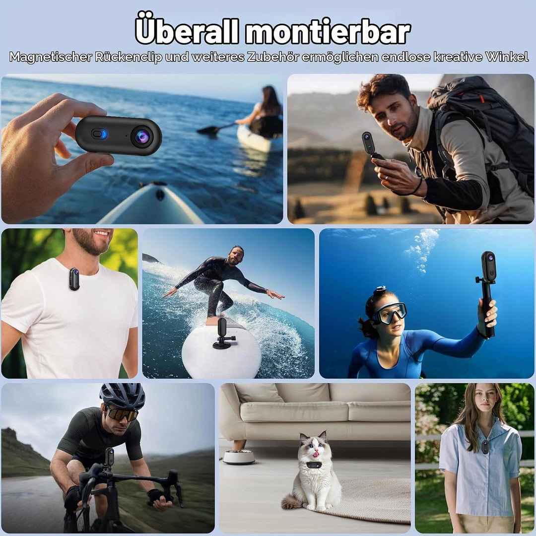 OBEST Action Cam 4K 360 Action Kamera Mini Bodycam Körperkamera, Magnetisch Vlog POV Camera, WiFi Un