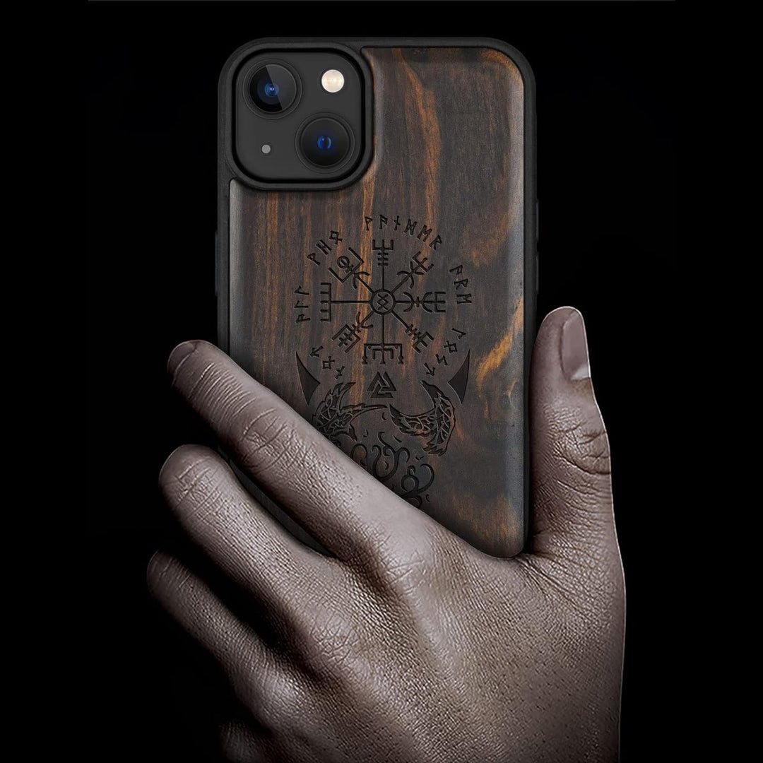 Carveit Magnetisch Hülle für iPhone 14 Plus [Elegante Schwarzholz] [Weich TPU Stossstange] Stossfest