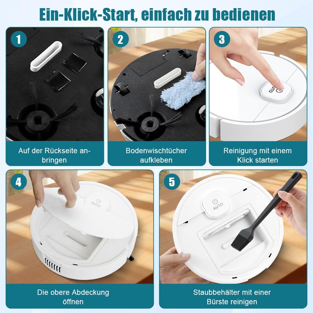 Aohcae Mini Saugroboter, 3-in-1 Mini Staubsauger Roboter, Kleiner Automatischer Staubsauger für Auto