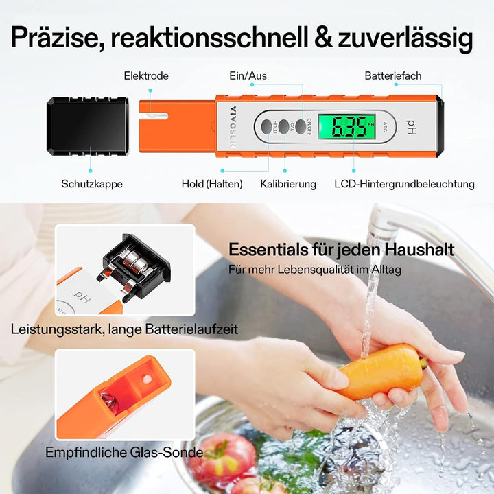VIVOSUN Digitales pH-Meter mit ATC und 0,01 pH Hoher Genauigkeit, pH-Messgerät mit 0-14 pH-Messberei