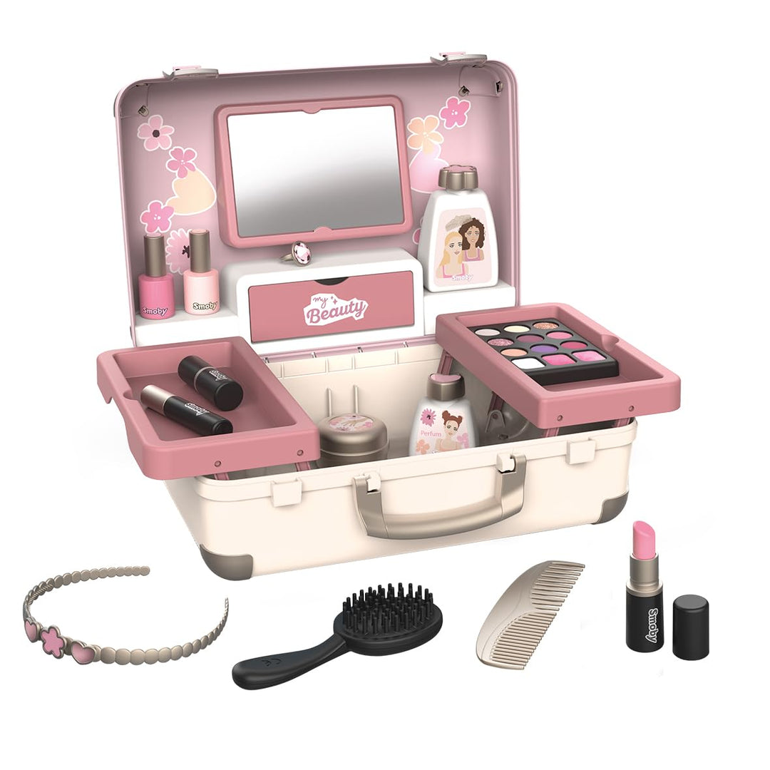 Smoby - My Beauty Kosmetikkoffer – Frisieren + Schminken - Mitnehm-Spielkoffer mit Spiegel & Zubehör