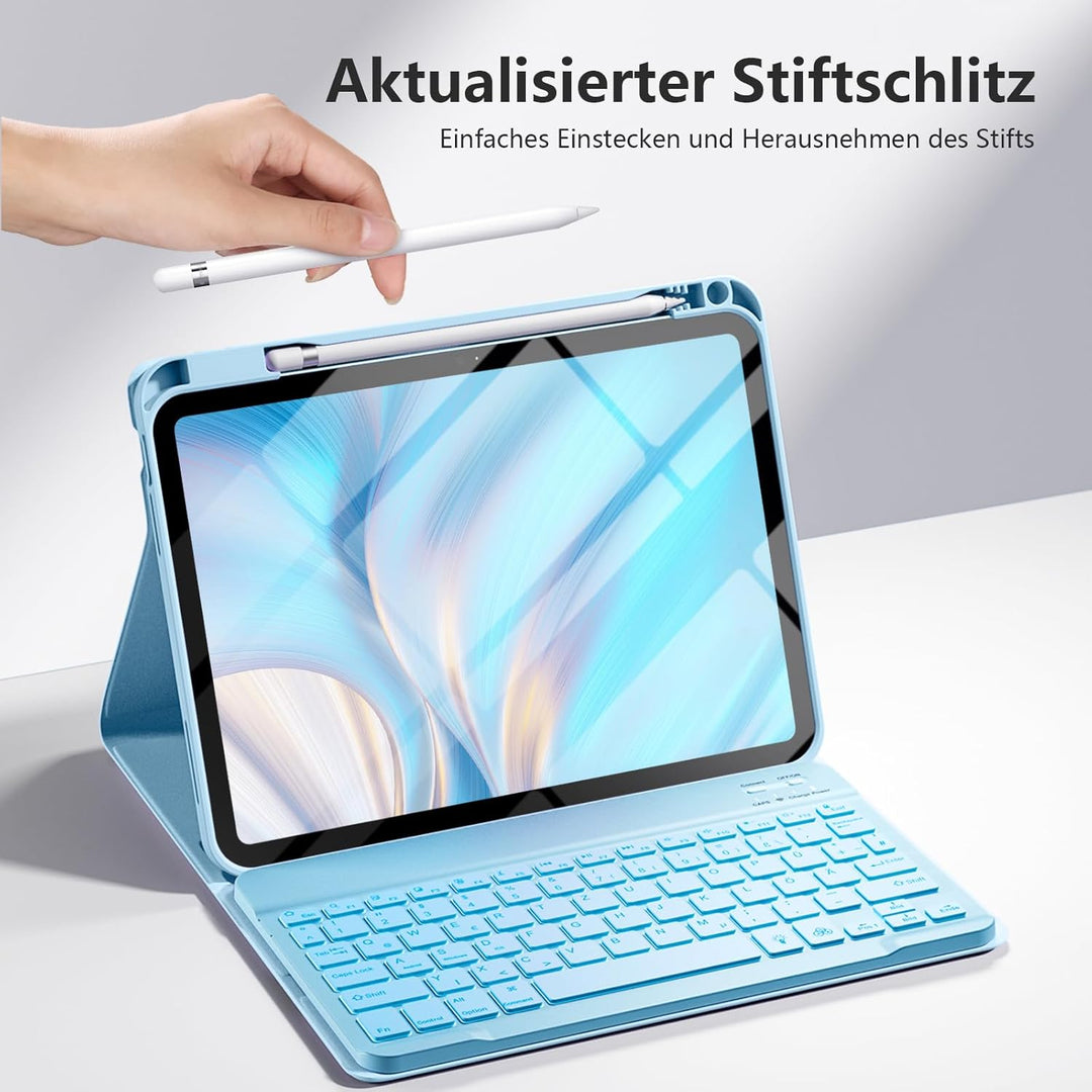 Hülle mit Tastatur für iPad 11 Generation A16/10 Generation (11/10.9 Zoll, 2025/2022), 7-farbige Bel
