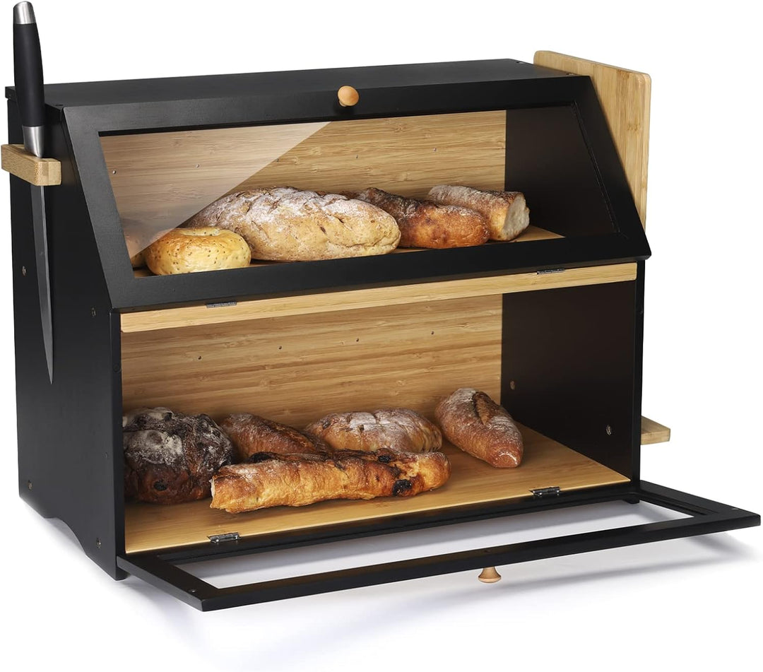 Leader Accessories Bambus Brotkasten 2 Etagen Brotbehälter mit Brotschneidebrett lebensmittelecht Br