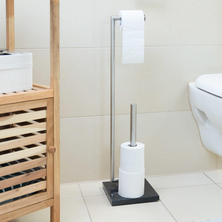 Relaxdays Toilettenpapierhalter PIERRE, Klorollenhalter, Klopapierhalter freistehend, Marmor, HxBxT: