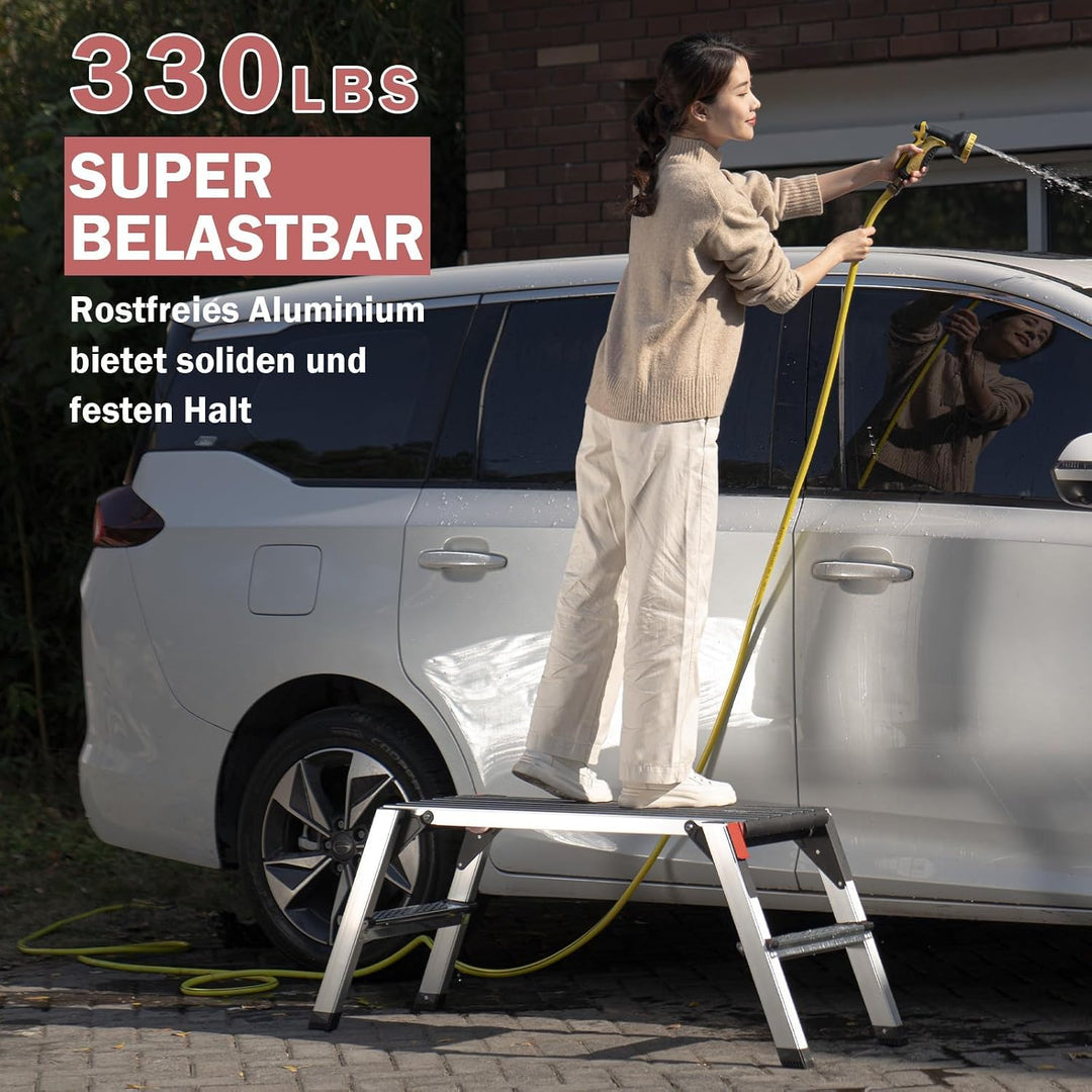 XinSunho Alu Arbeitsplattform, Klappbar Arbeitsbühne bis 150 kg, Arbeitstritt mit Sicherheitsschlöss