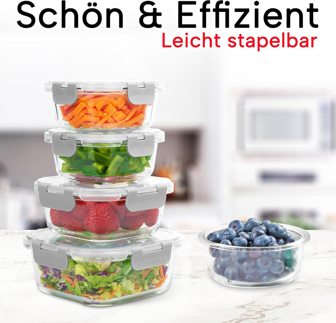 Zulay 12er-Set Glas-Frischhaltedosen für Meal Prep, Tupperdosen Set aus Glas mit luftdichten Deckeln