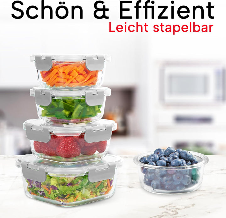 Zulay 12er-Set Glas-Frischhaltedosen für Meal Prep, Tupperdosen Set aus Glas mit luftdichten Deckeln