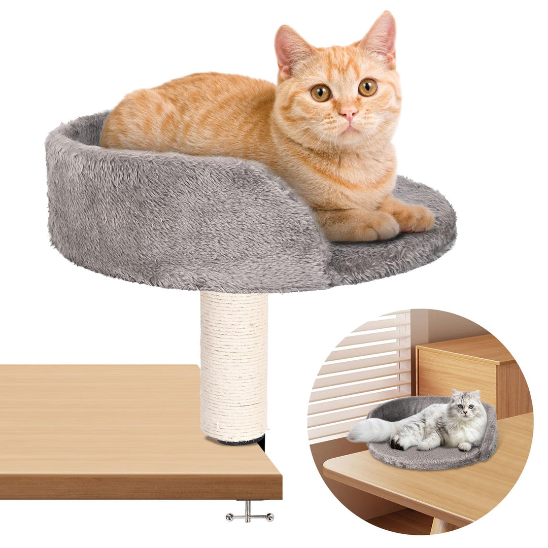 Hivexagon Katzen-Schreibtischbett mit Kratzsäule und weicher Plüschpolsterung. Ermöglicht Ihrer Katz