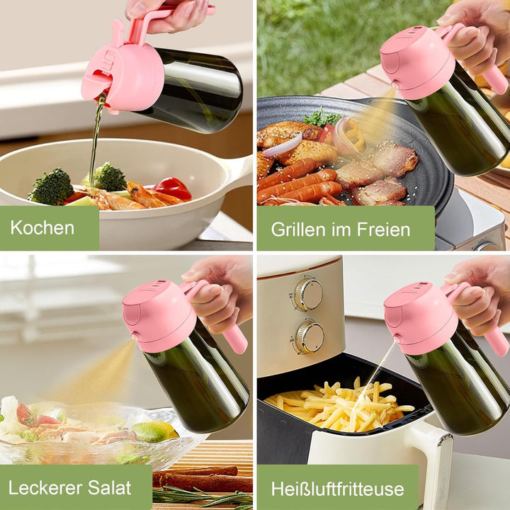 YARRAMATE 2 Stück 470ml Ölsprüher zum Kochen, 2-in-1 UV Schutz ölzerstäuber für die Küche, hochwerti