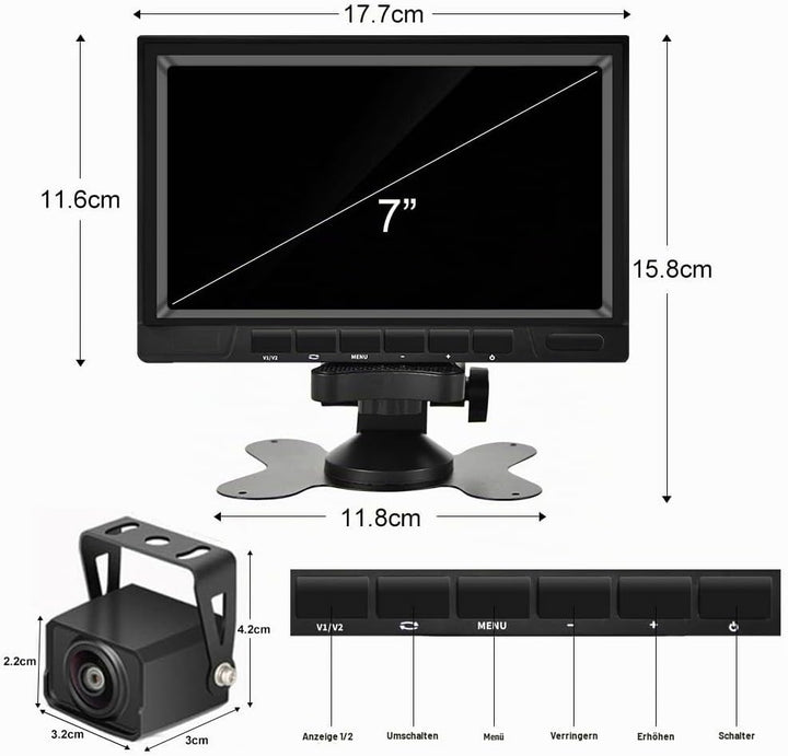 CAMECHO Rückfahrvideosystem mit Dual Rückfahrkamera,7 Zoll Monitor 2 Split-Bildschirm,Wasserdicht Na