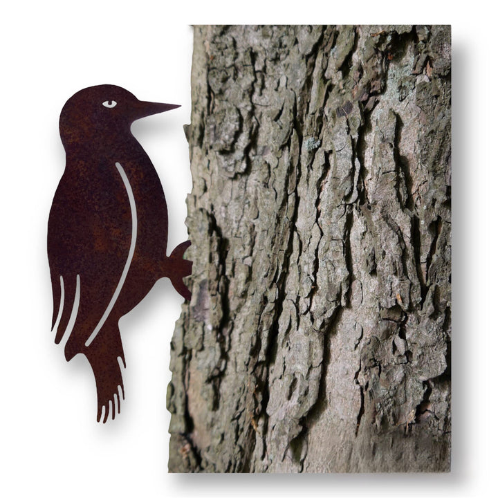 Crispe home & garden Grosser Deko Eisen Specht Vogel zum Anbringen an Baum, Holz in Edelrost Specht